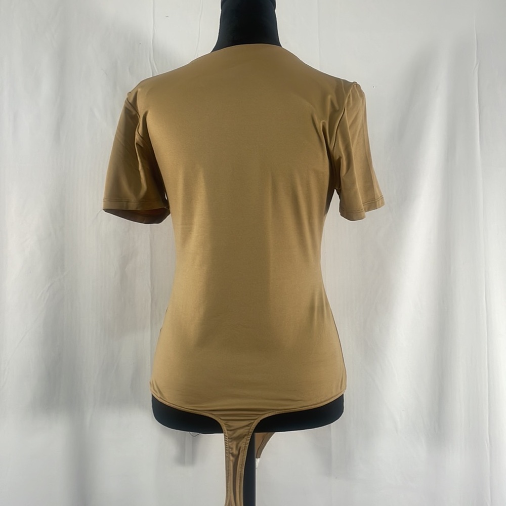 Gianni Bini Short Sleeve, Crew Neck, tan,brown, Bodysuit,Top,Large - Picture 5 of 12